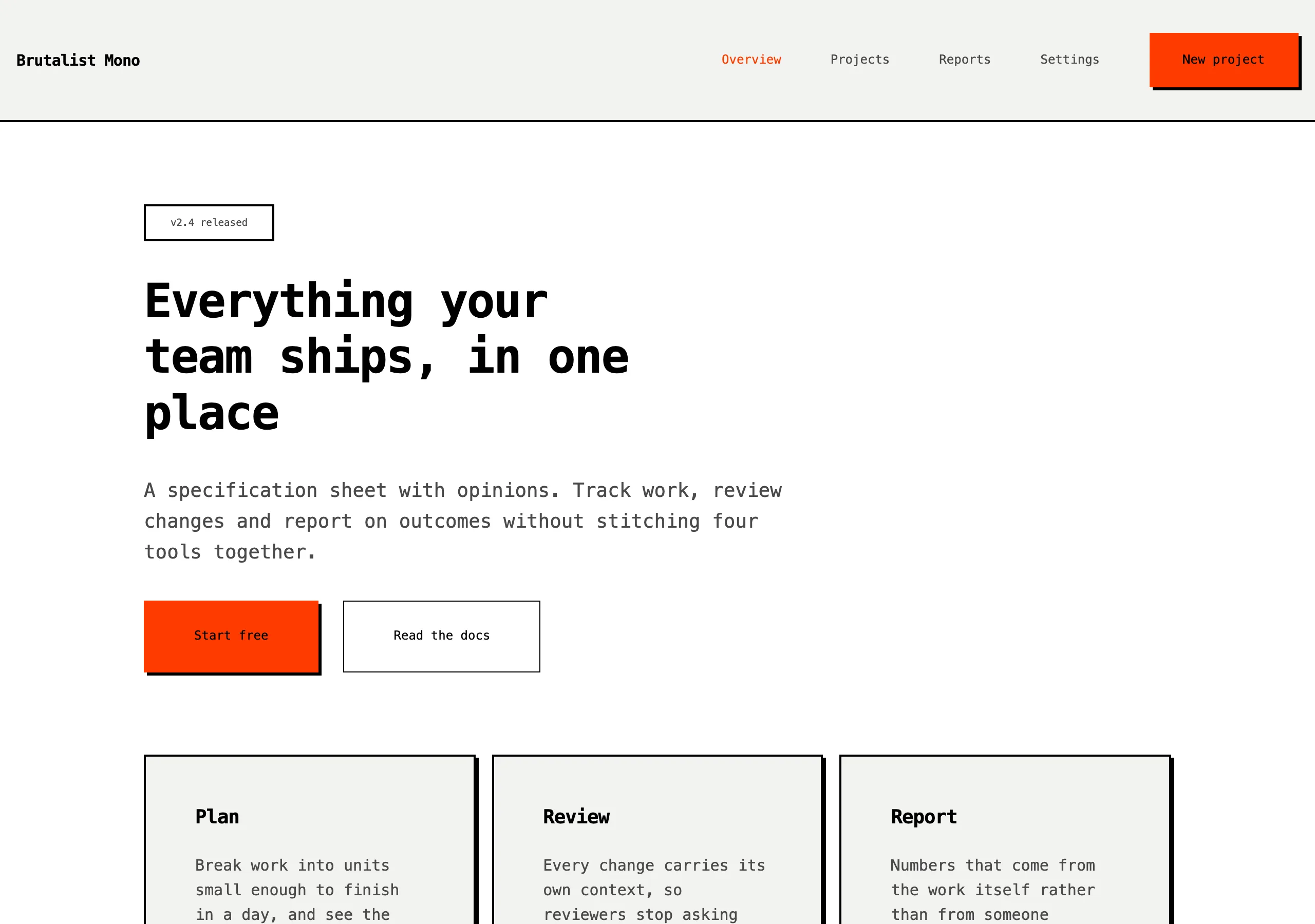The demo page rendered in Brutalist Mono