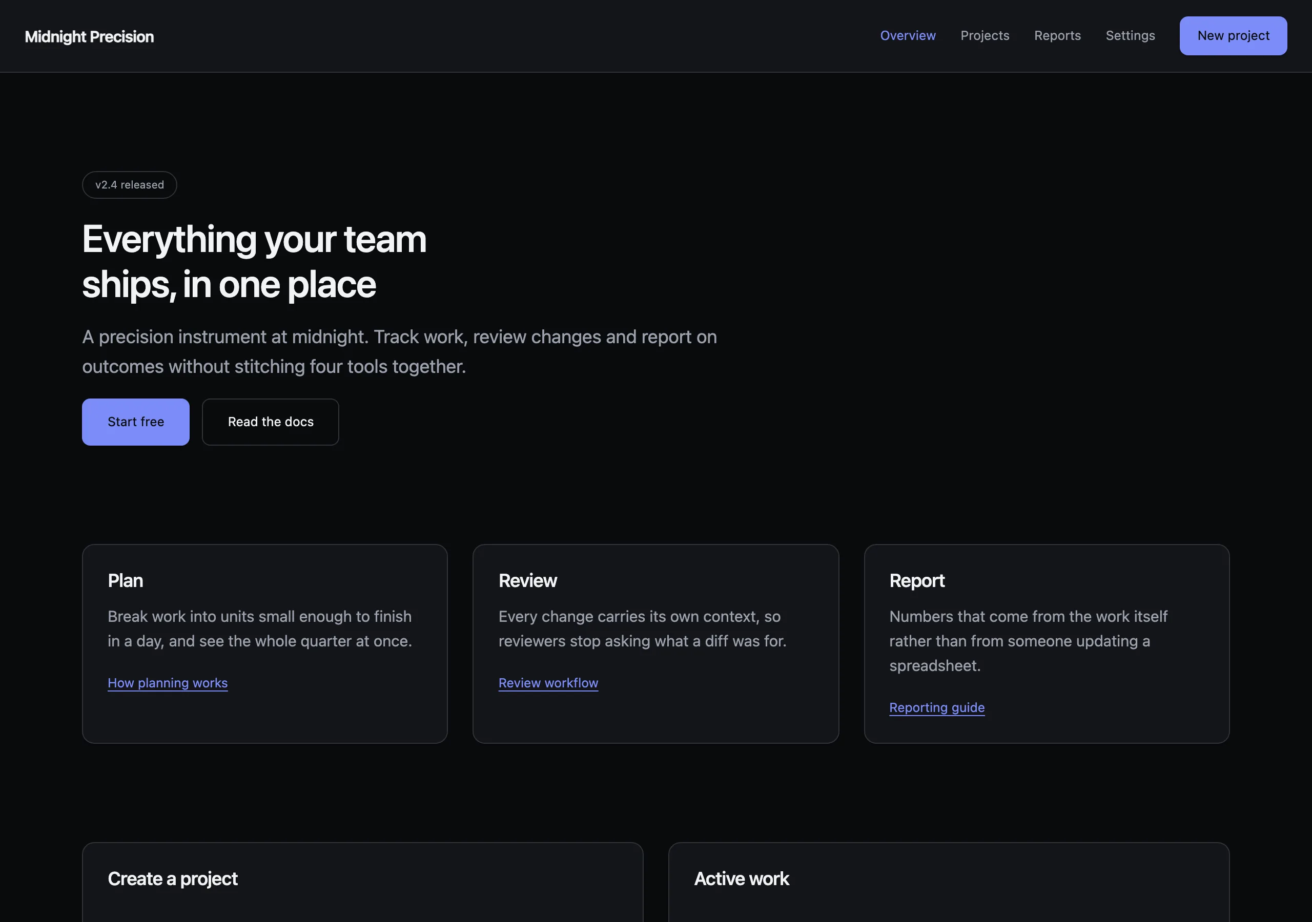 The demo page rendered in Midnight Precision