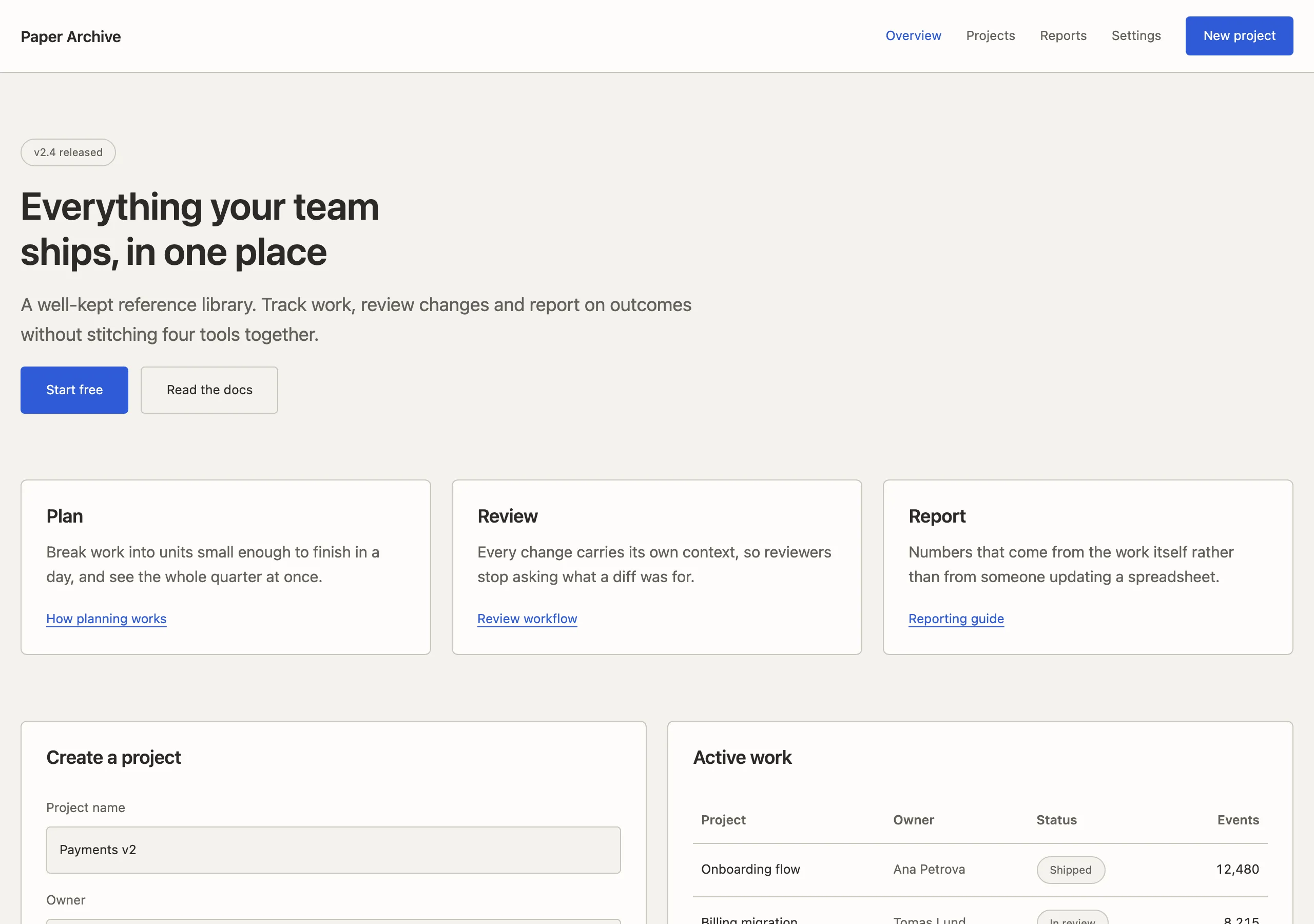 The demo page rendered in Paper Archive