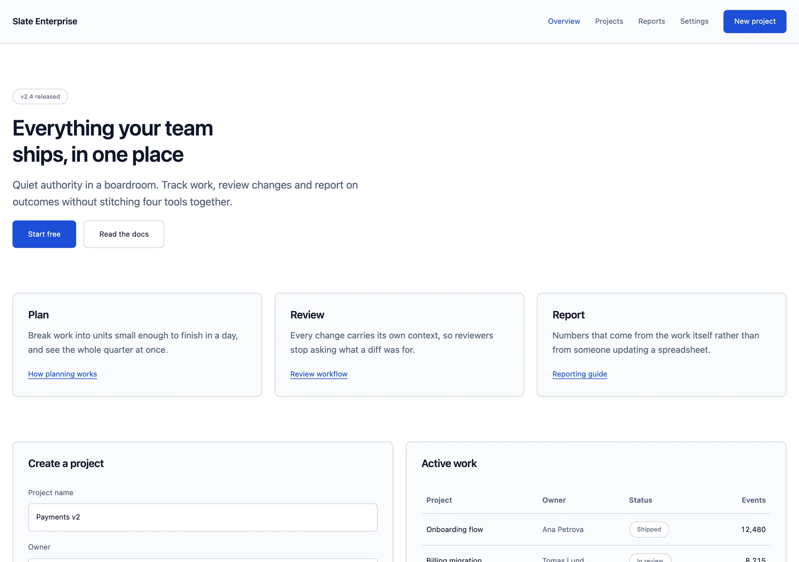 The demo page rendered in Slate Enterprise
